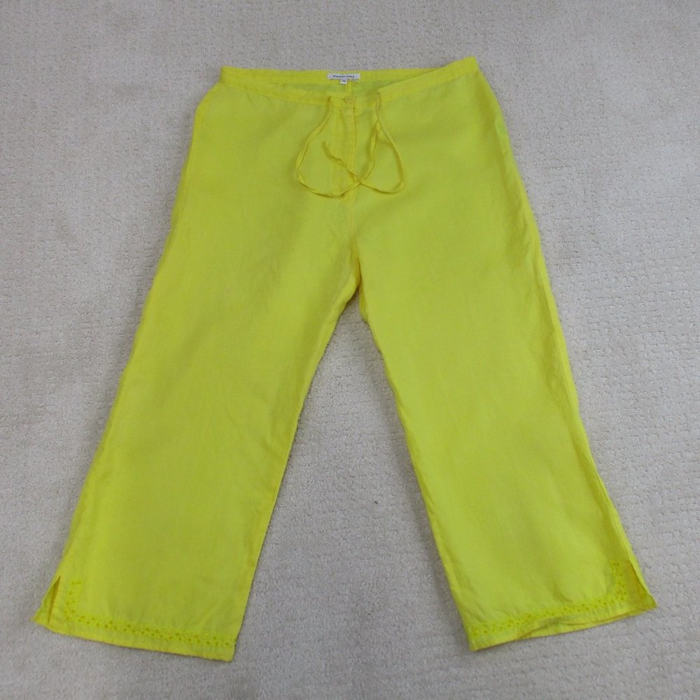Jennifer Eden Pants Womens 16 Yellow Beaded Sheer Drawstring Pants